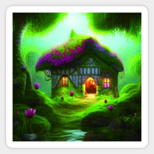 Fantasy Green House In a Greenery Scene, Fantasy Cottagecore artwork Sticker